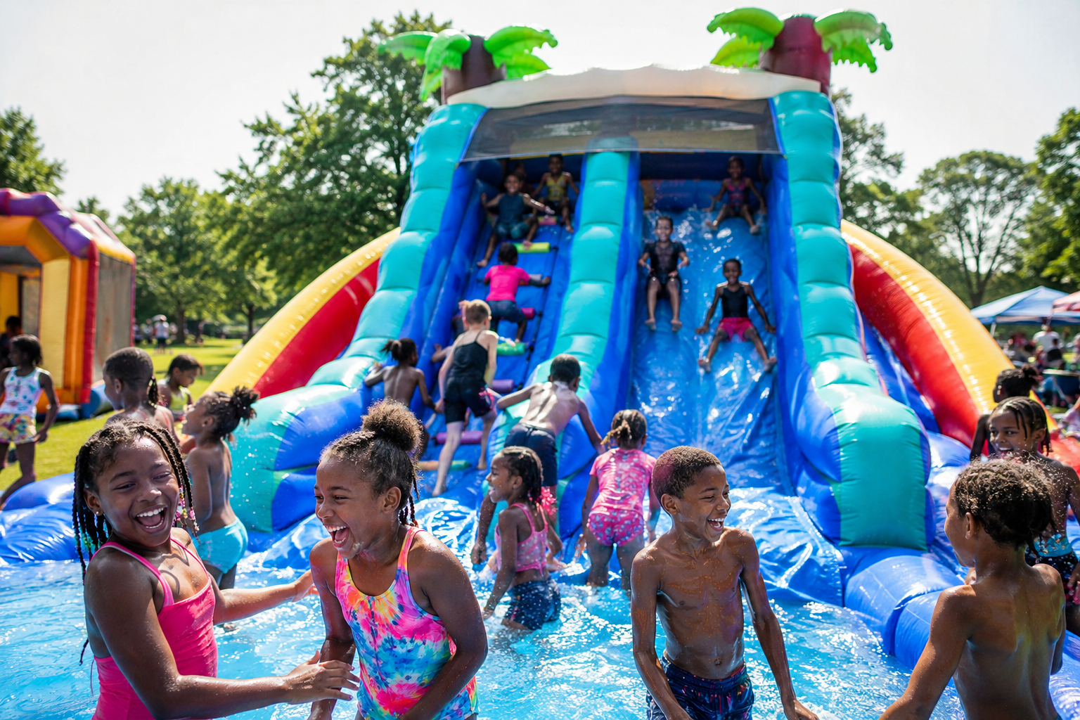 Children playing on a Sen Party Rentals inflatable